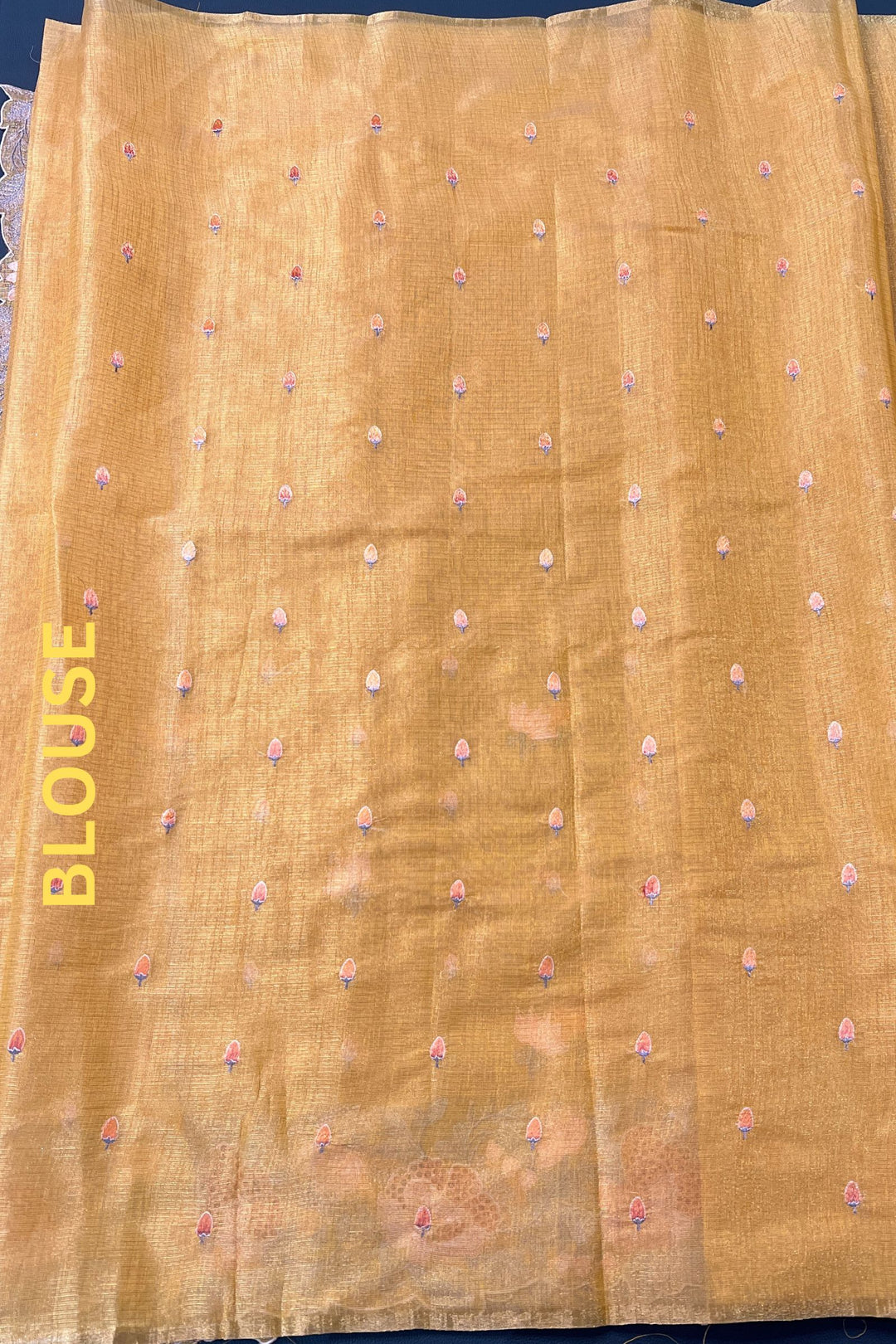 Yellow Tissue Saree with Cutwork and Floral Embroidery work