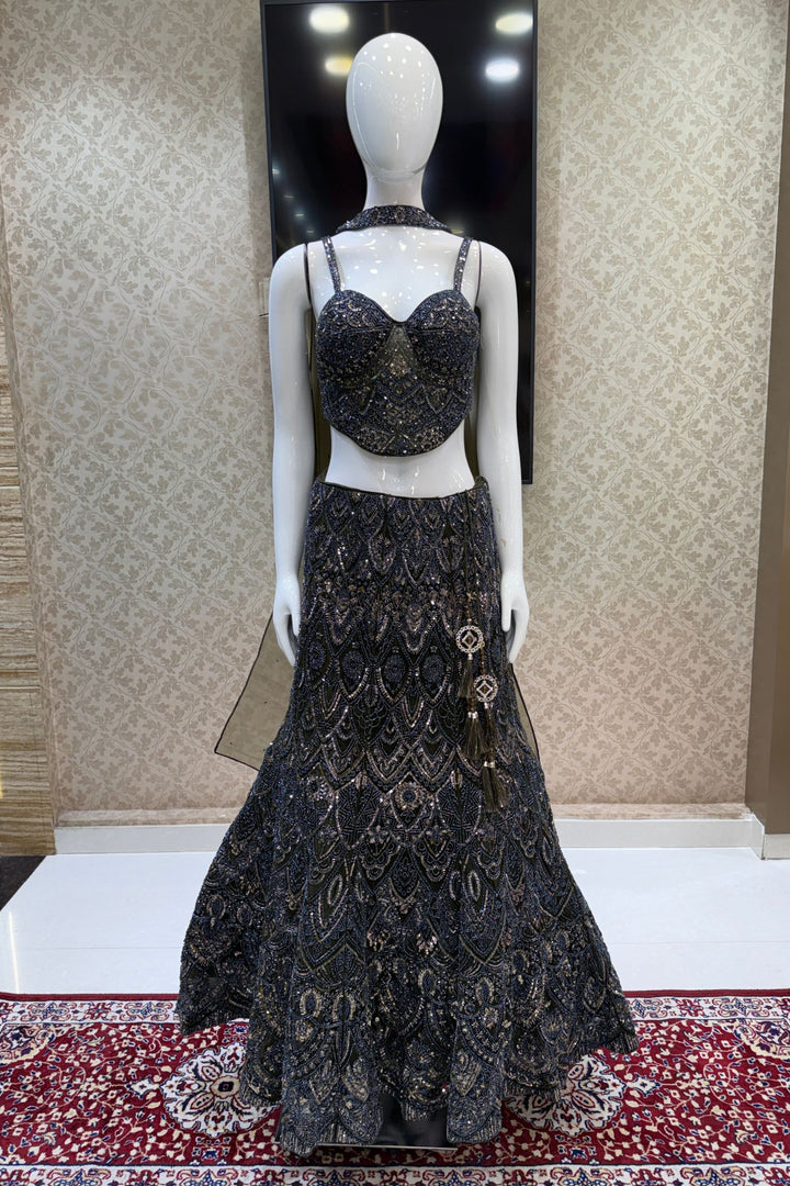 Green Sequins and Beads work Fishcut Lehenga Set
