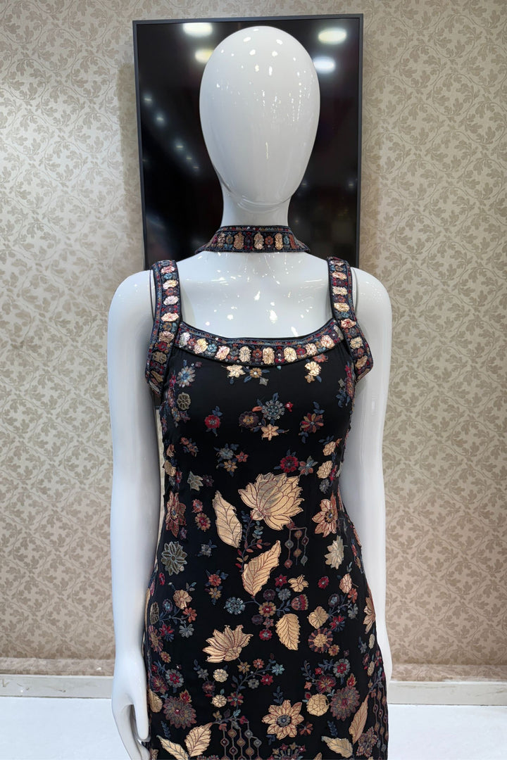 Black Embroidery and Sequins work Straight Cut Salwar Suit