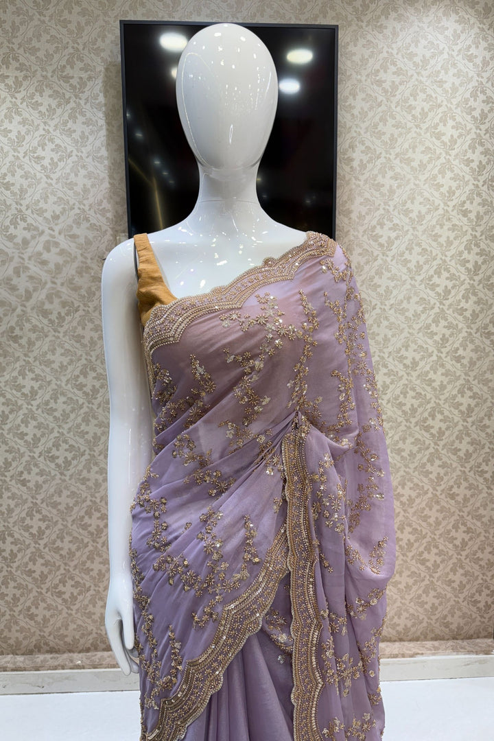 Lavender Sequins, Beads and Zari work Saree