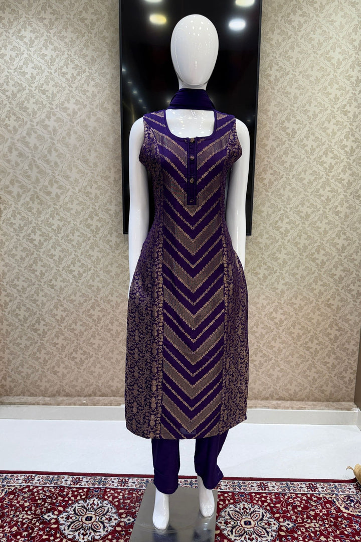 Purple Banaras work Straight Cut Salwar Suit