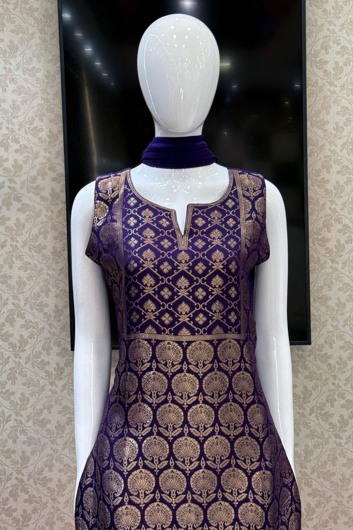 Purple Banaras work Straight Cut Salwar Suit
