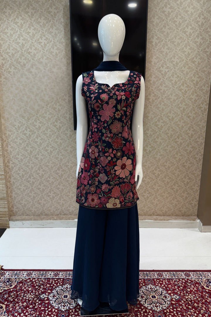 Peacock Blue Multicolor Embroidery and Sequins work Palazzo Salwar Suit