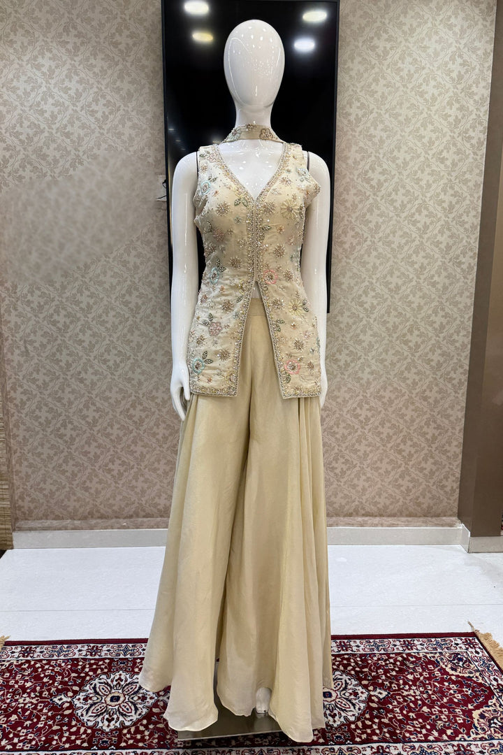 Cream Beads, Embroidery and Sequins work Palazzo Salwar Suit