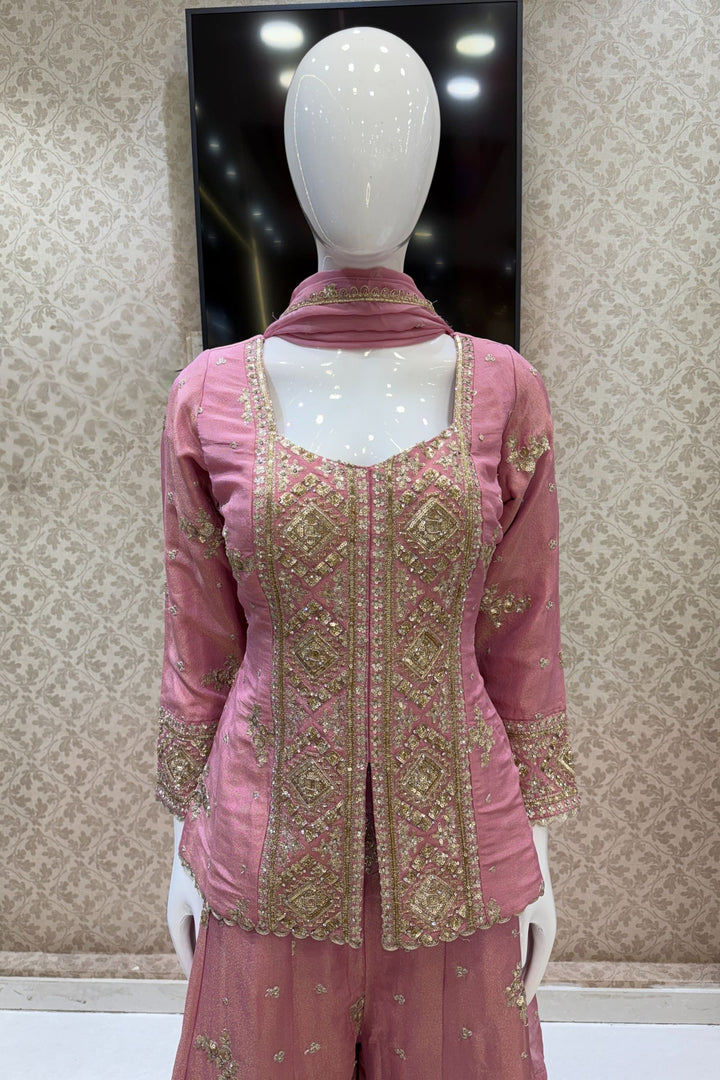 Baby Pink Sequins, Beads, Stone, Zari and Zardozi work Palazzo Salwar Suit