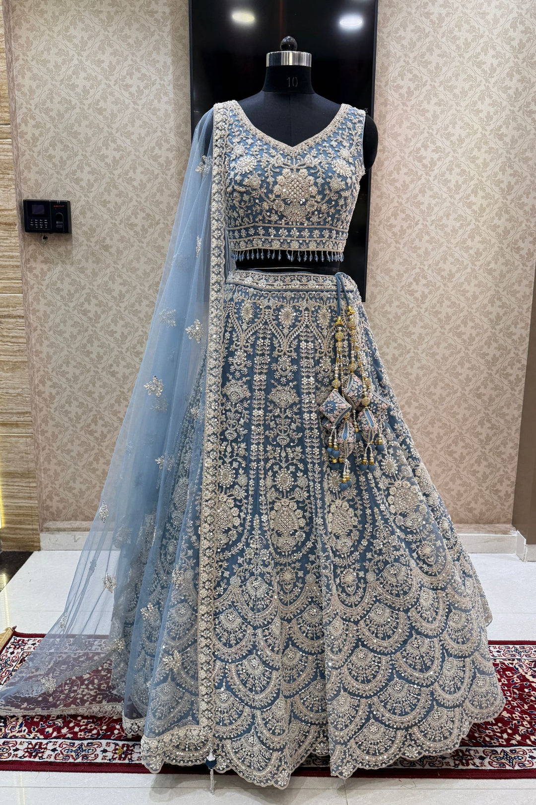 Wedding Lehenga Bridal lehenga Blue with Maroon Stone, Zari