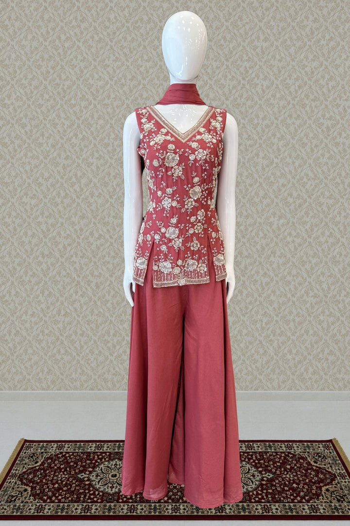 Rust Beads, Zari and Sequins work Palazzo Salwar Suit
