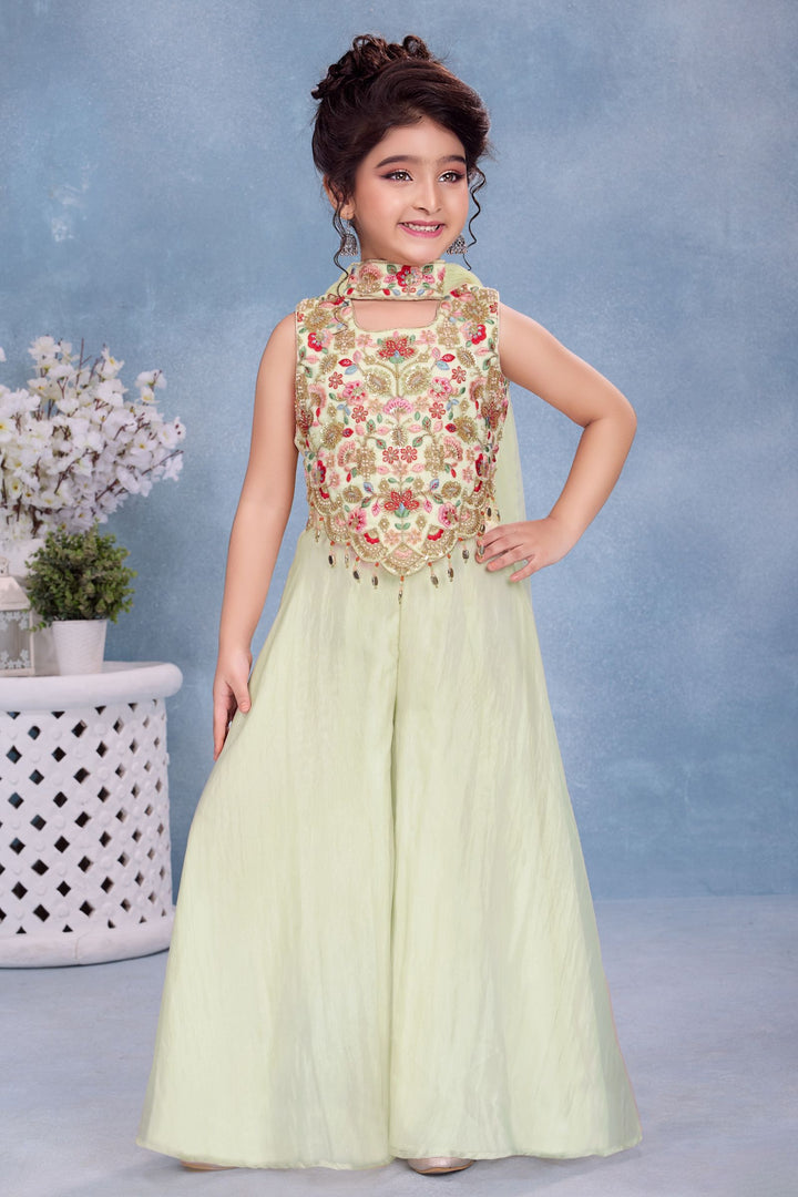 Cream Beads and Embroidery work Palazzo Suit Set for Girls
