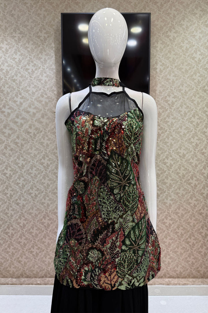 Black Halter Neck Palazzo Salwar Suit with Beads and Sequins Detailing