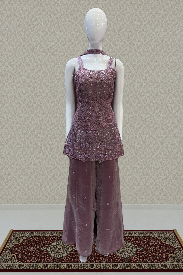 Onion Pink Peplum Palazzo Set with Intricate Beads and Sequins work