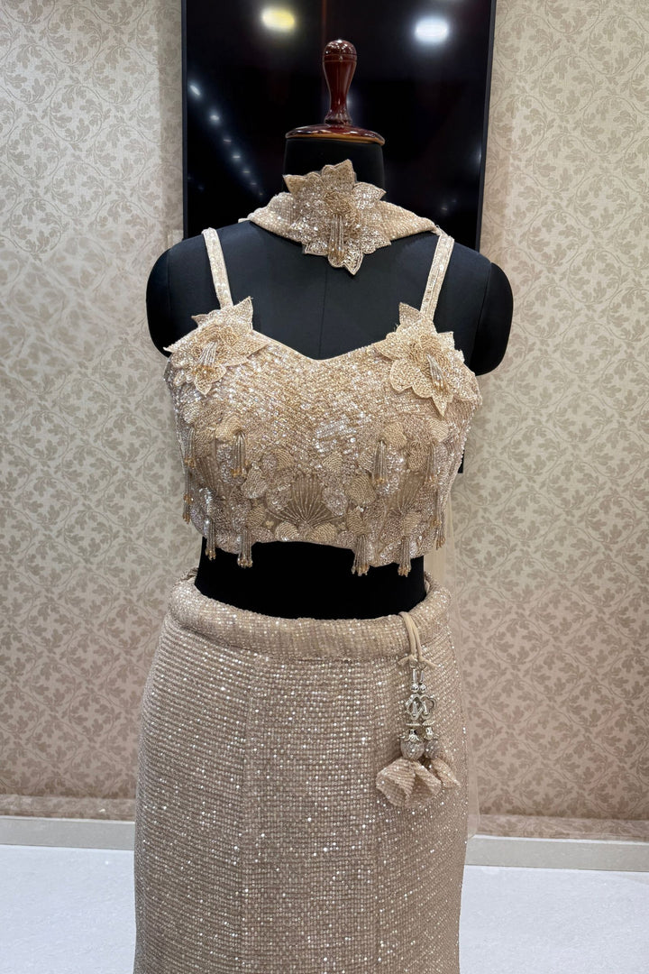 Beige Sequins and Beads work Mermaid Cut Lehenga Set