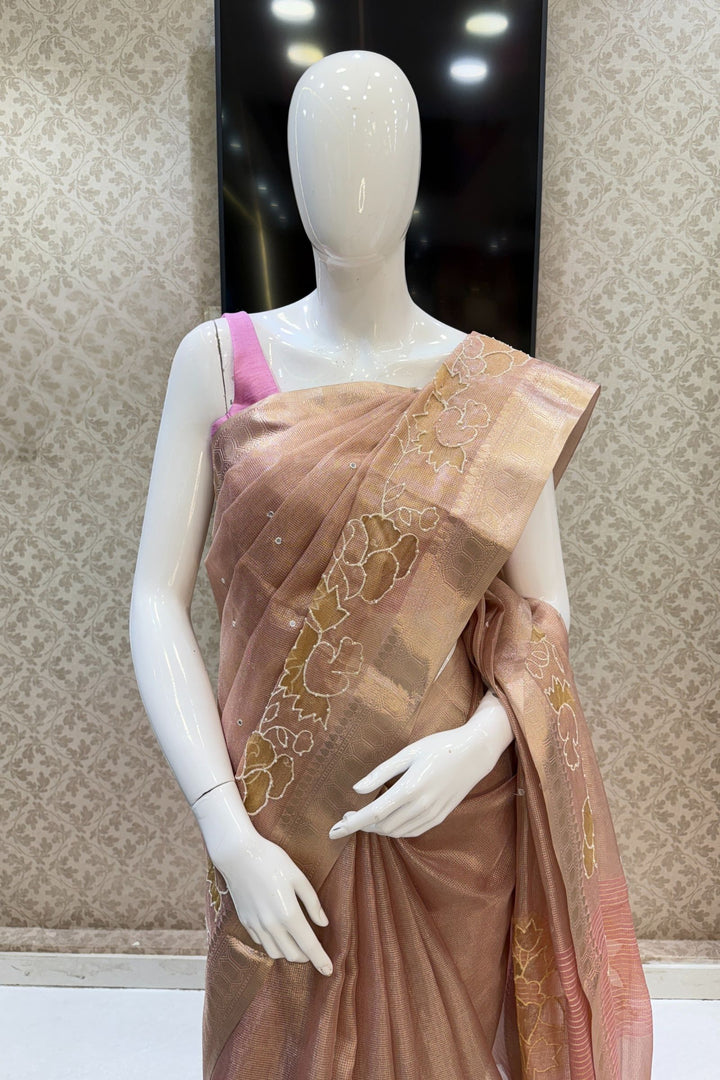 Peach Pearl and Thread work Saree