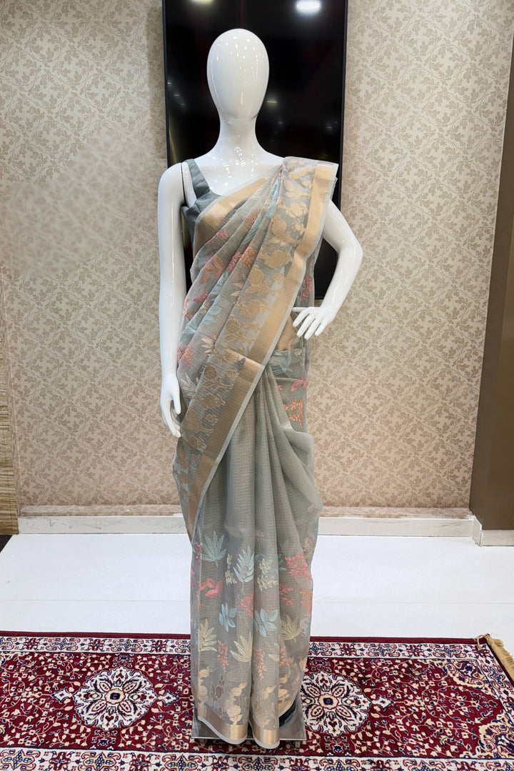 Sea Blue Chikankari and Zari work Saree