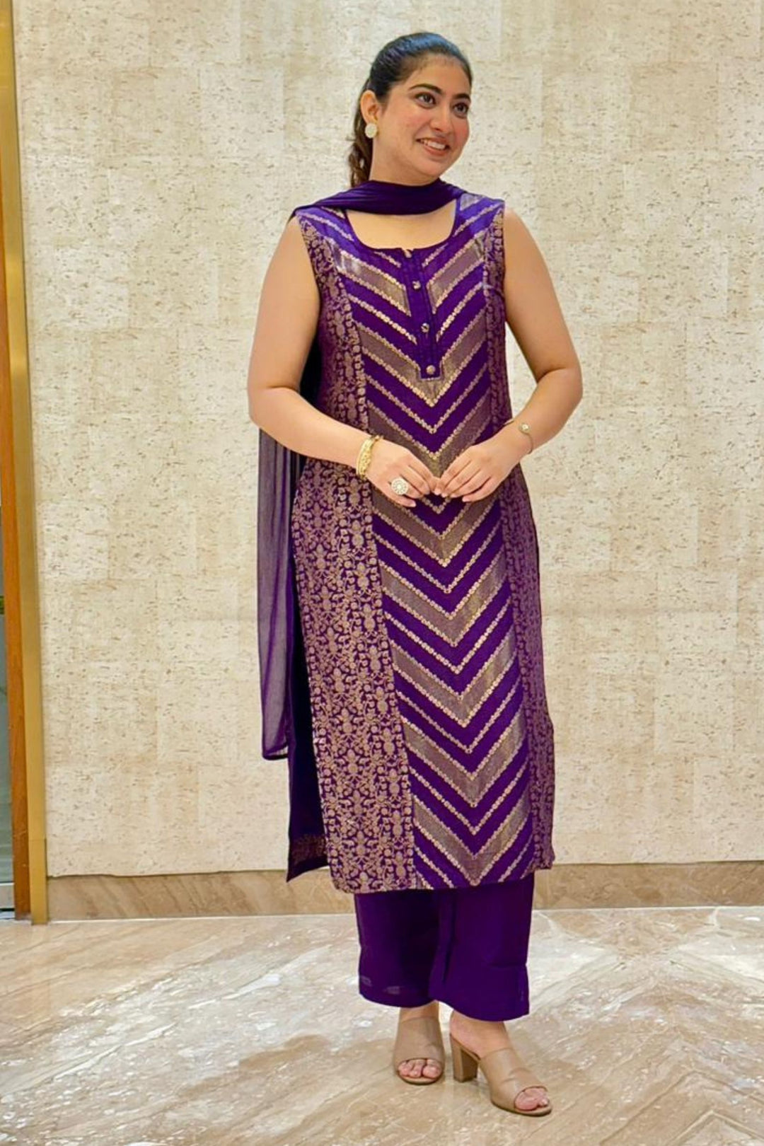 Purple Banaras work Straight Cut Salwar Suit