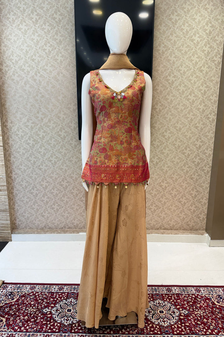 Gold with Pink Banaras work Palazzo Salwar Suit