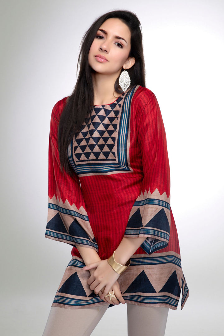 Red Digital Print Short Kurti