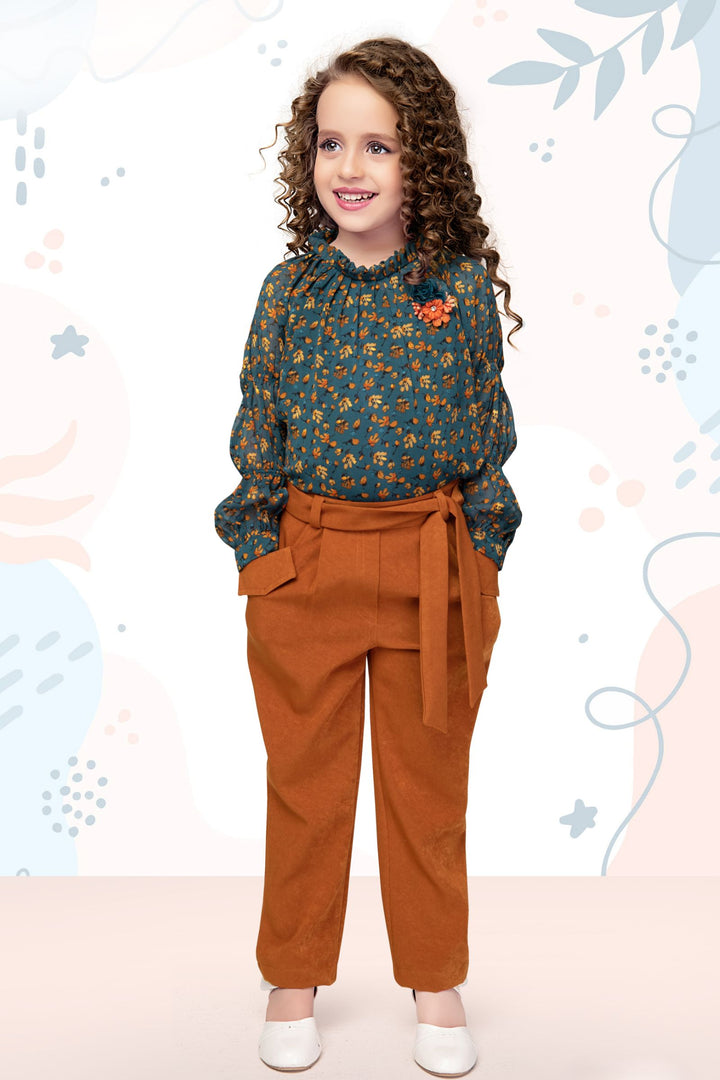 Rust with Blue Digital Print Culottes Set for Girls