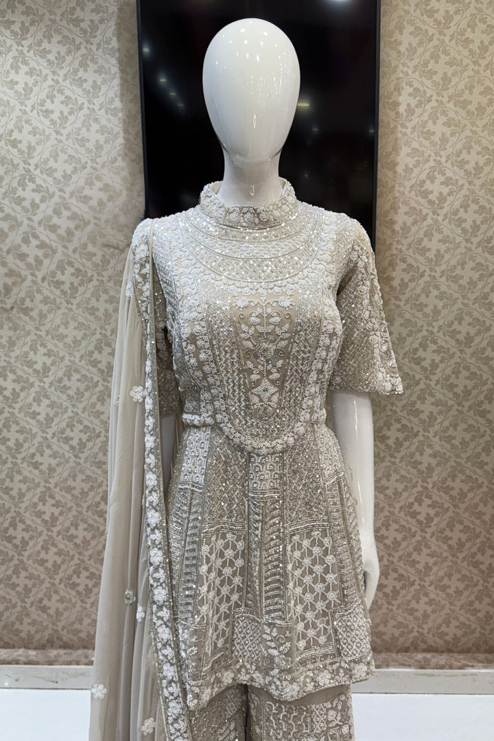 Beige Sequins and Beads work Sharara Salwar Suit