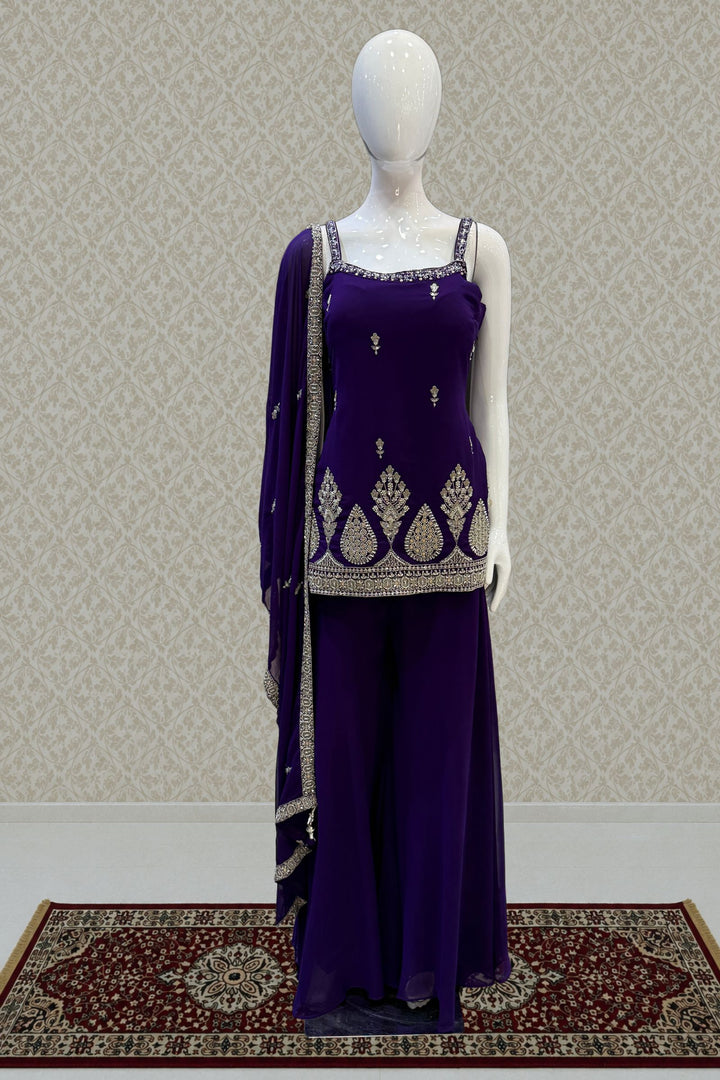 Purple Beads, Zari and Sequins work Palazzo Salwar Suit