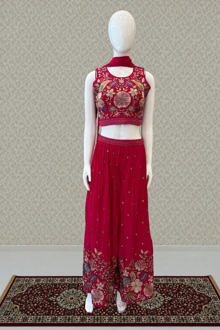 Rani Pink Floral Embroidered Palazzo Set