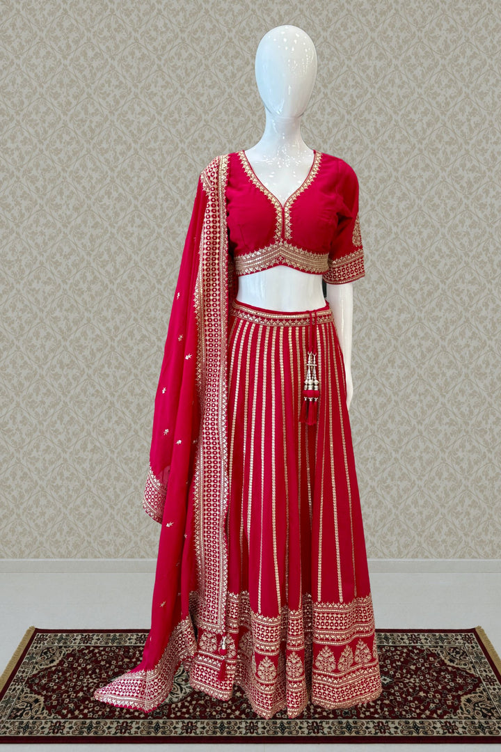 Rani Pink Sequins and Zari work Crop Top Lehenga