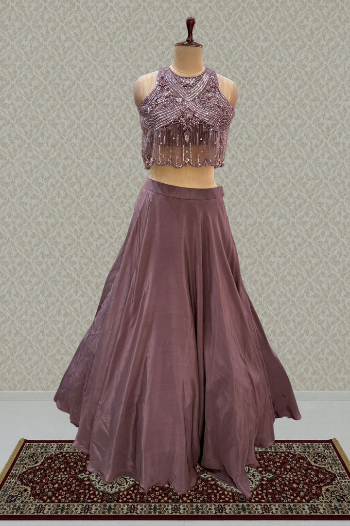 Lilac Sequins and Beads work Crop Top Lehenga