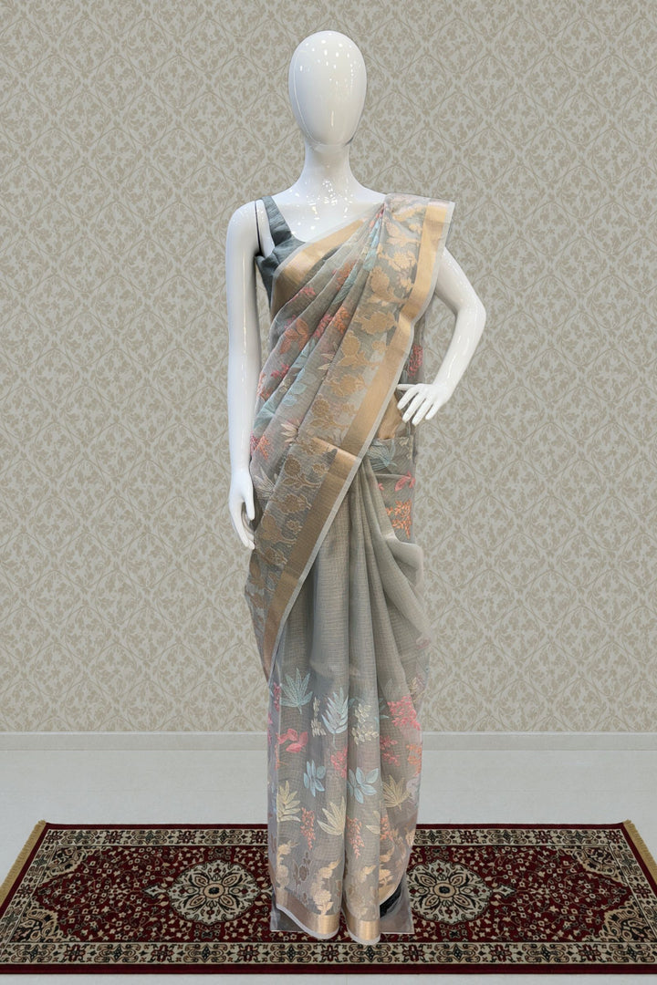 Sea Blue Chikankari and Zari work Saree