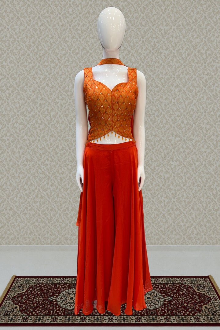 Orange Mirror, Stone and Banaras work Palazzo Suit Set