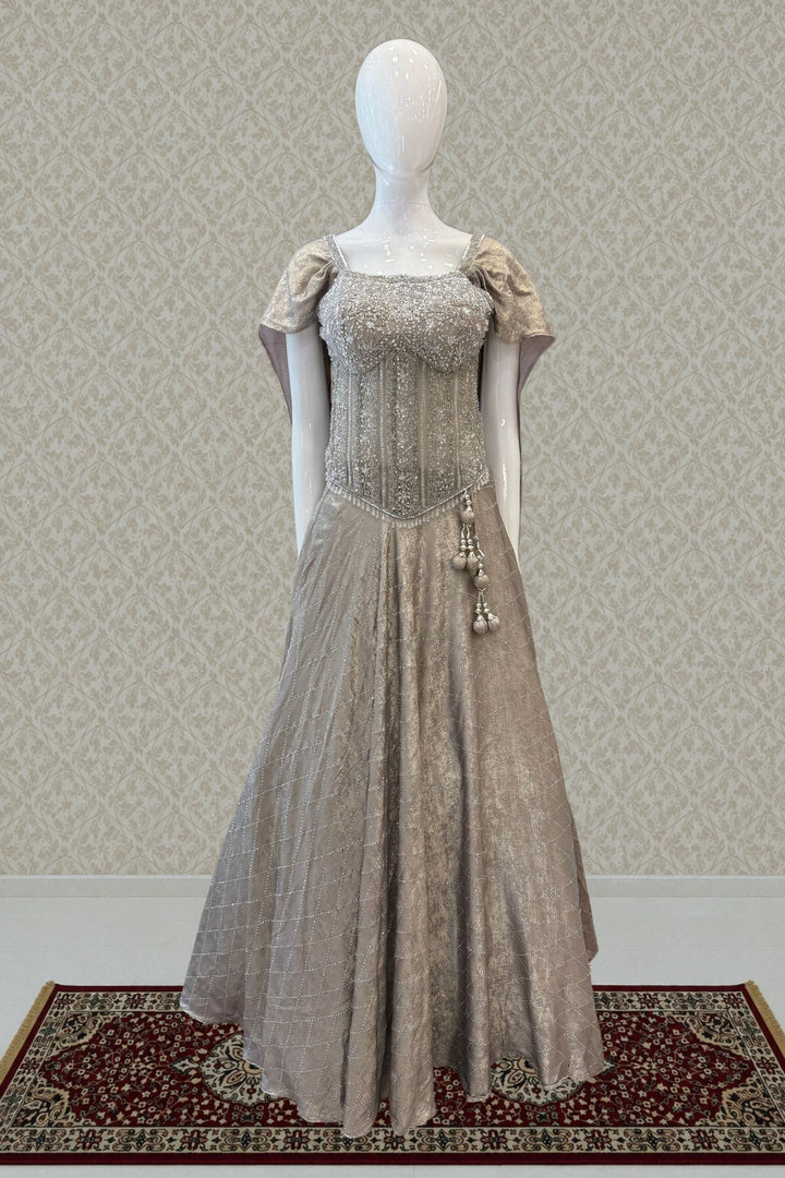 Grey Beads, Sequins and Thread work Indo-Western Styled Lehenga