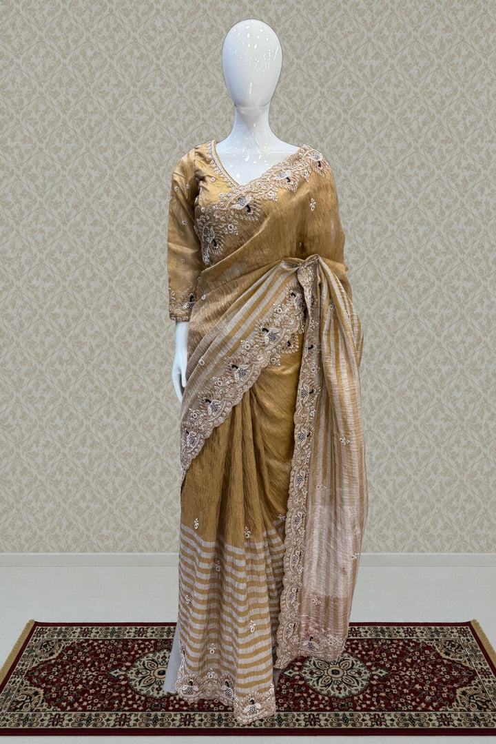 Gold Beads, Sequins, Zari and Thread work Saree
