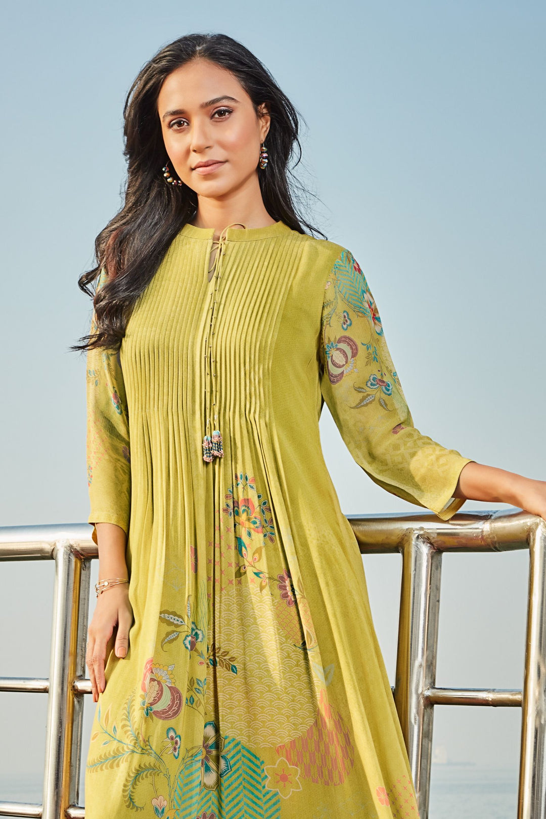 Light Green Digital Print Anarkali Styled Kurti