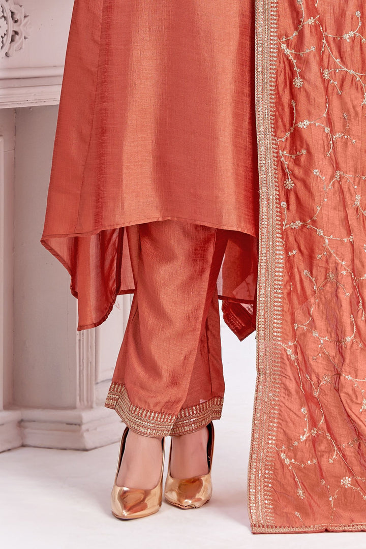 Rust Beads, Sequins, Mirror, Stone and Thread work A-line Cut Salwar Suit