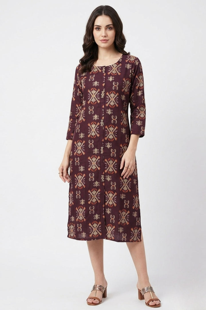 Wine Digital Print Calf Length Kurti