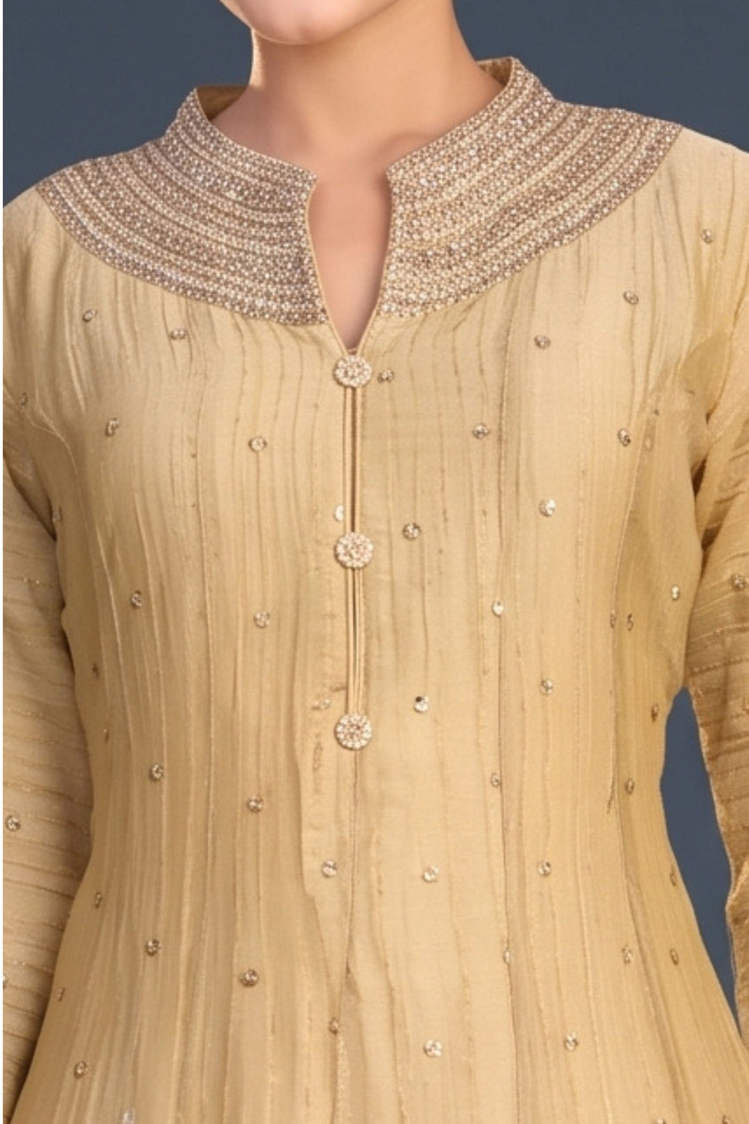 Fawn Zari Thread, Sequins and Beads work Anarkali Style Salwar
