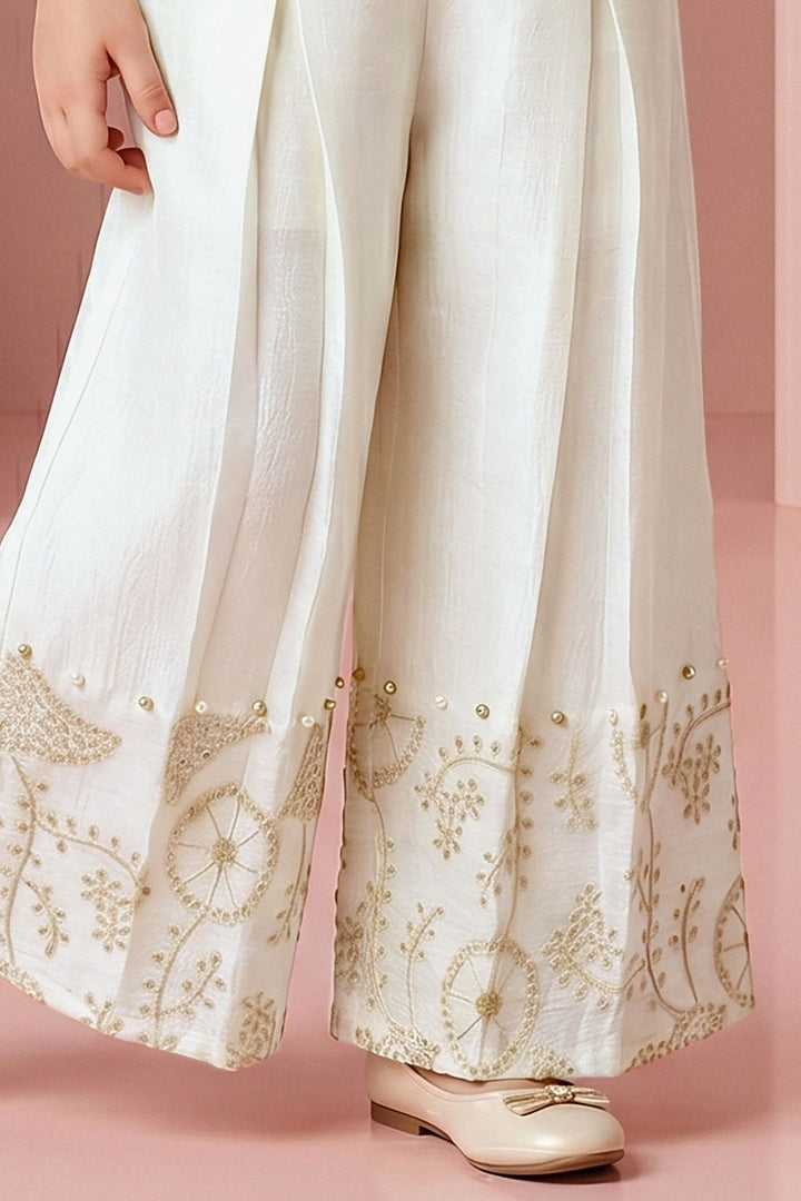 Half White Sequins and Thread work Poncho Styled Palazzo Set for Girls