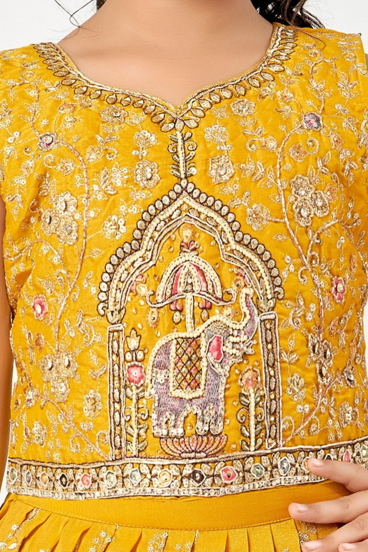 Yellow Beads, Sequins, Zari and Embroidery work Lehenga Choli for Girls