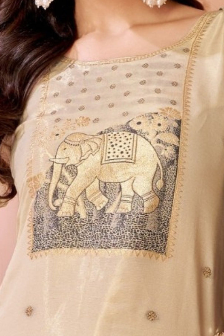 Cream Banaras work Straight Cut Salwar Suit