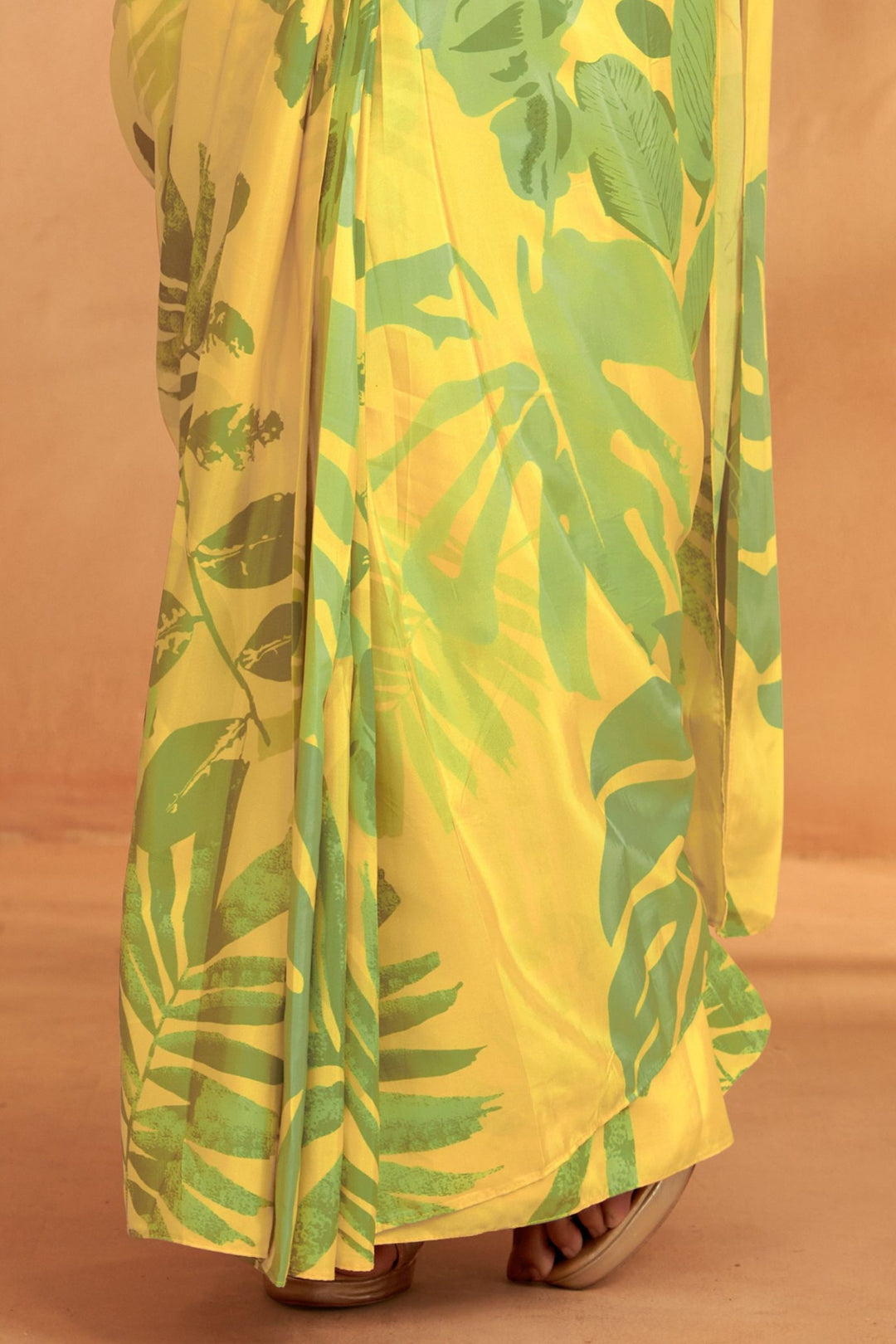 Yellow Digital Print Readymade Saree with Beads and Sequins work Readymade Blouse