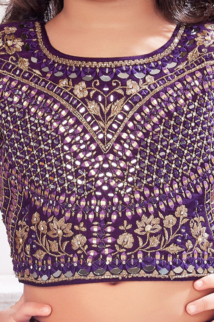 Purple Mirror and Zari work Lehenga Choli for Girls