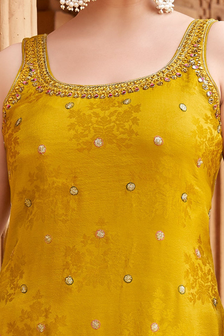 Olive Green Sequins, Zari, Mirror and Zardozi work Sharara Salwar Suit