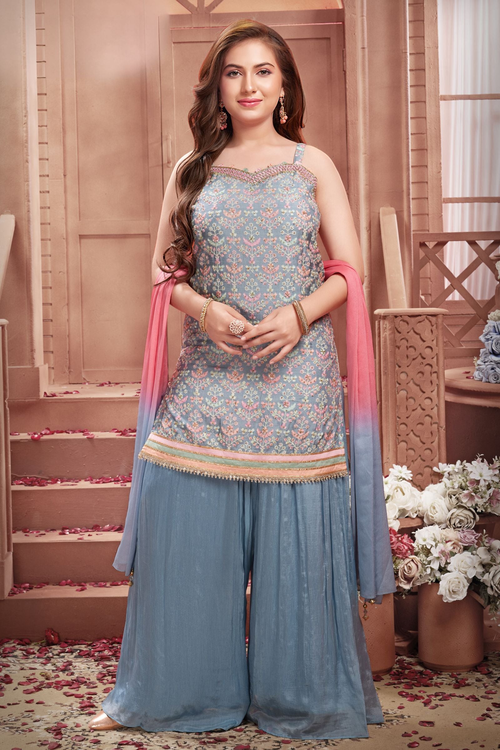 Girls Light Blue high quality Palazzo Suit