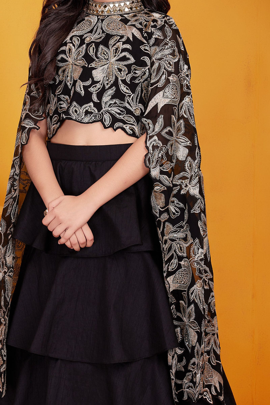 Black Zari, Sequins, Beads, Mirror and Stone work Lehenga Choli for Girls