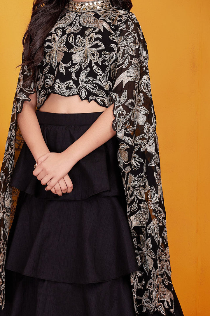 Black Zari, Sequins, Beads, Mirror and Stone work Lehenga Choli for Girls