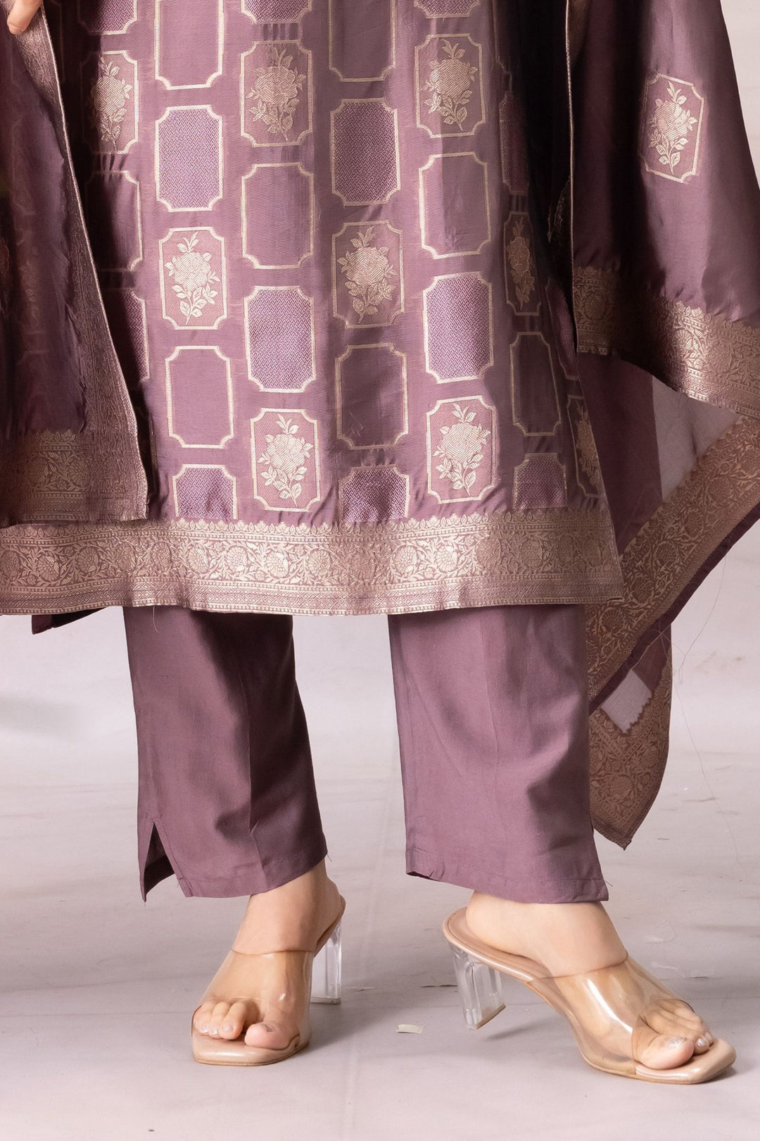 Mauve Brocade, Beads, Sequins and Stone work Straight Cut Salwar Suit