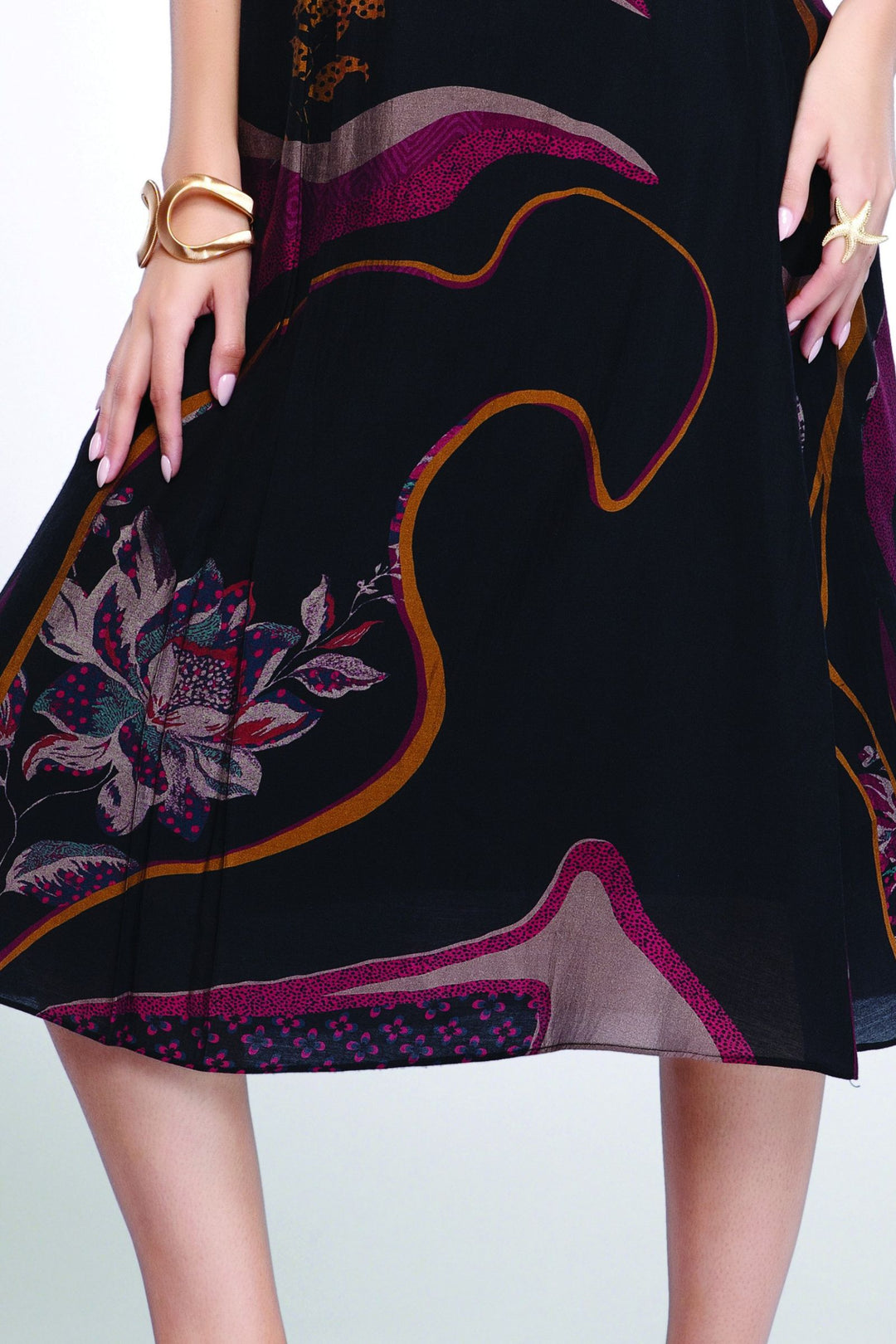 Black Multicolor Digital Print, Beads, Stone and Zardozi work Calf Length Kurti