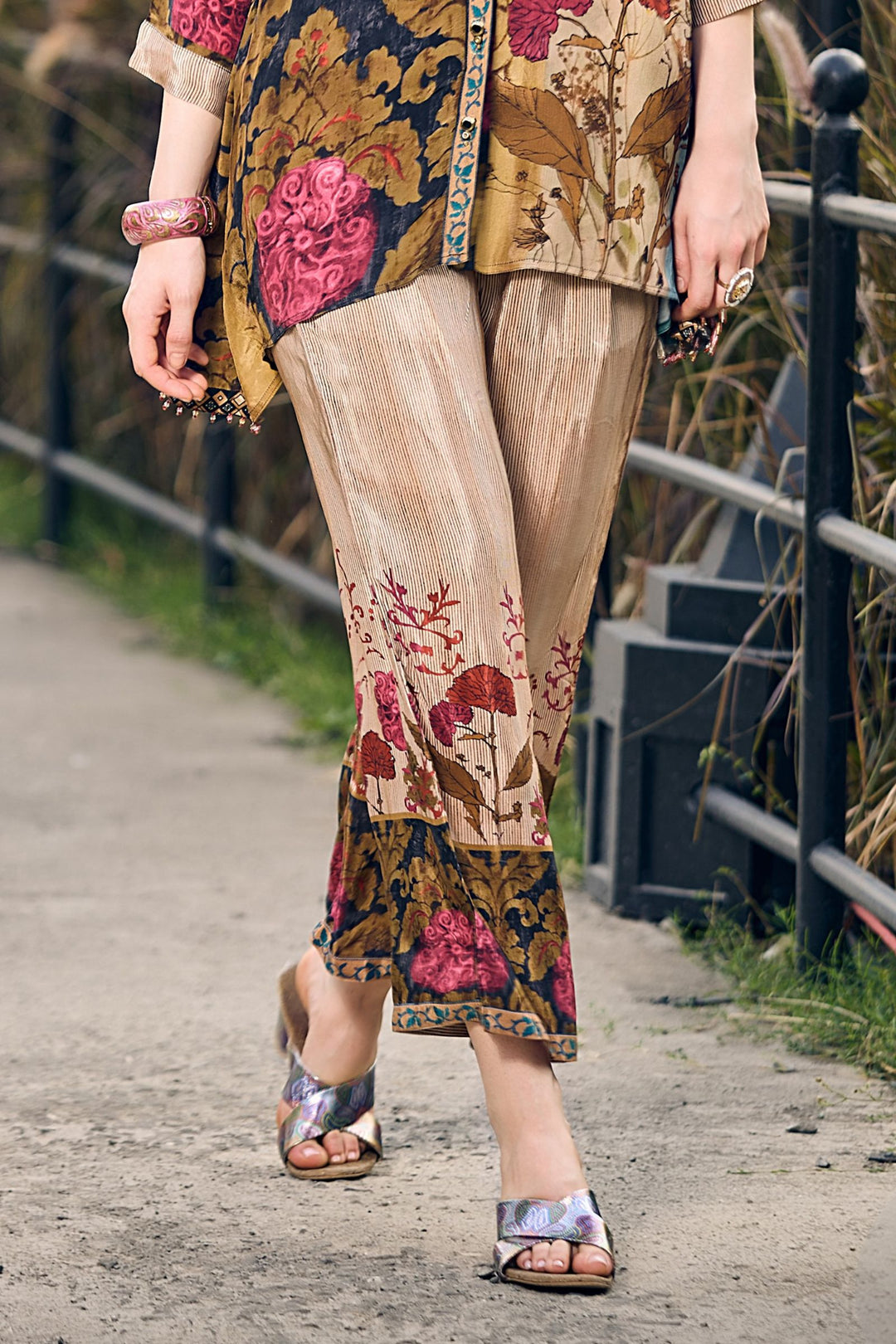 Gold with Multicolor Digital Print Cord Set