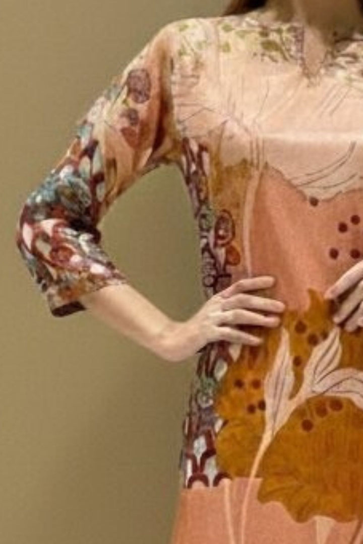 Peach with Maroon Sequins and Thread work with Digital Print Straight Cut Salwar Suit