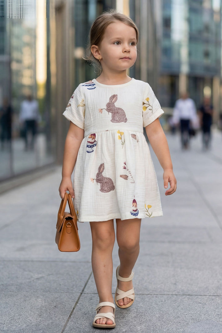 Half White Short Frock For Girls