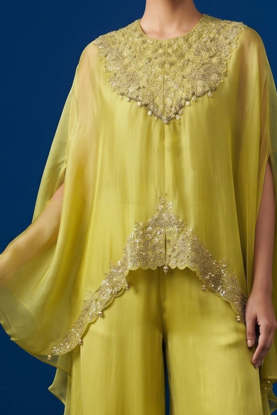 Liril Green Indo-Western Styled Beads, Zardozi, Stone and Sequins work Palazzo Set