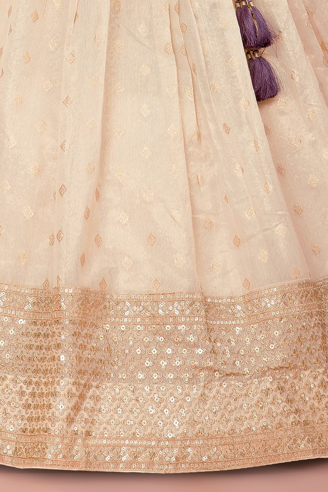 Purple with Cream Stone, Beads, Zari, Sequins and Thread work Lehenga Choli for Girls
